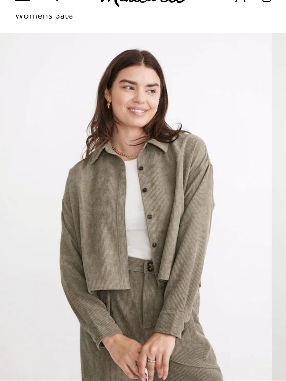 Madewell Olive Corduroy Cropped Shirt Jacket Size Smoll Green Olivo